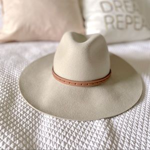 Rag & Bone Floppy brim fedora wool hat with tan leather band